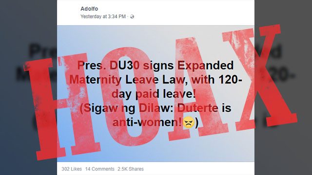 HOAX: Expanded Maternity Leave Law already signed