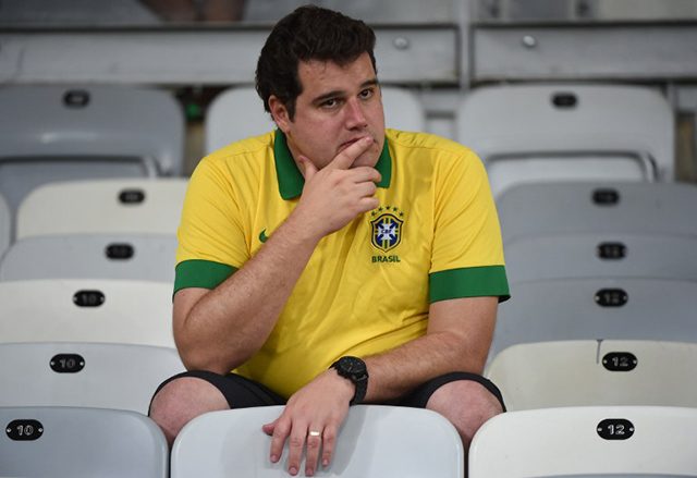This fan who was left alone in disbelief after the game at the Mineirao Stadium in Belo Horizonte. Photo by Pedro Ugarte/AFP