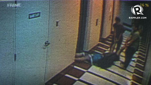 DRAGGED. This CCTV footage shows one of the victims of a hazing incident being dragged along the corridors of a condominium in Manila. Photo by Jose Del/Rappler