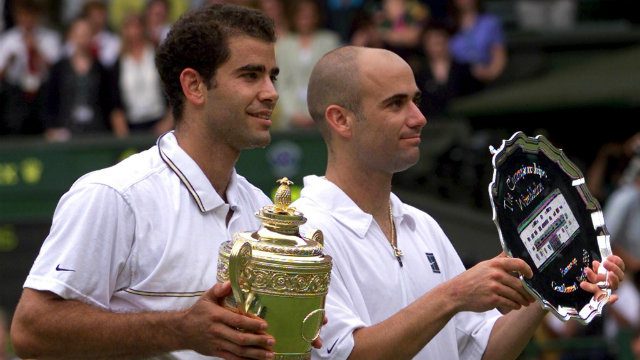 Tennis legends Pete Sampras (L) and Andre Agassi (R), seen here during the Wimbledon Tennis Championships in 1999, are also slated to appear in Manila. Photo by Gerry Penny/EPA