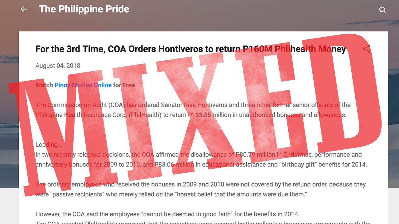 Misleading: COA ‘orders Hontiveros’ to return illegal PhilHealth bonuses