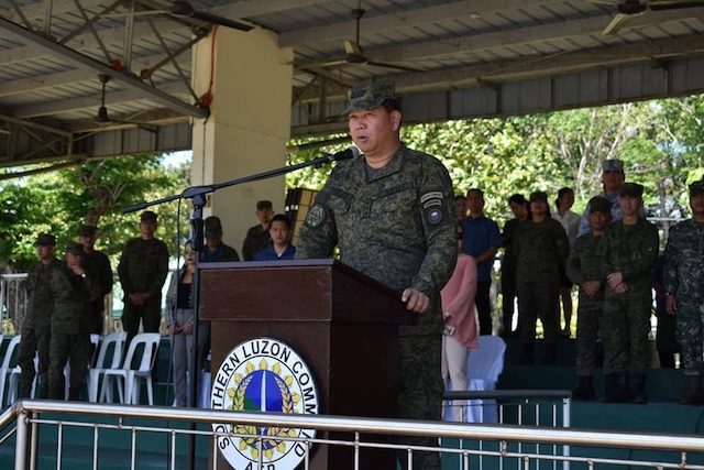 SOLCOM CHIEF. Major General Antonio Parlade Jr addresses troops on March 5, 2020. Photo from the Southern Luzon Command Facebook page 