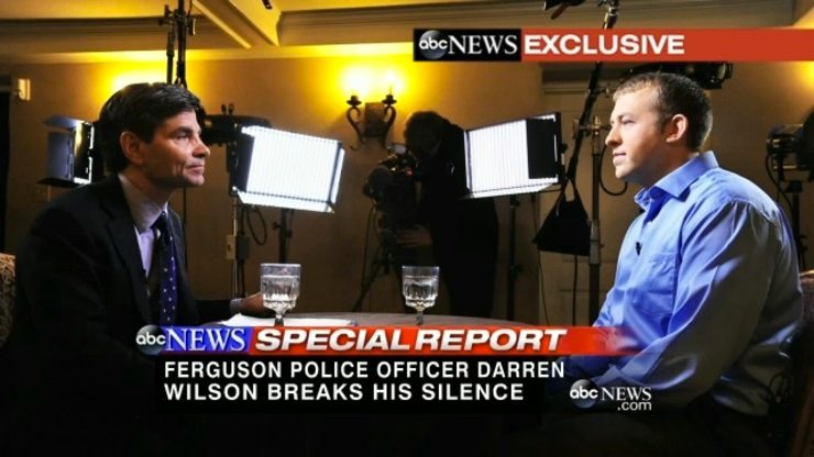 SPEAKING OUT. Ferguson police officer Darren Wilson (R) talks to ABC News journalist George Stephanoupolous (L) in an interview 25 Nov 2014. Courtesy ABC News