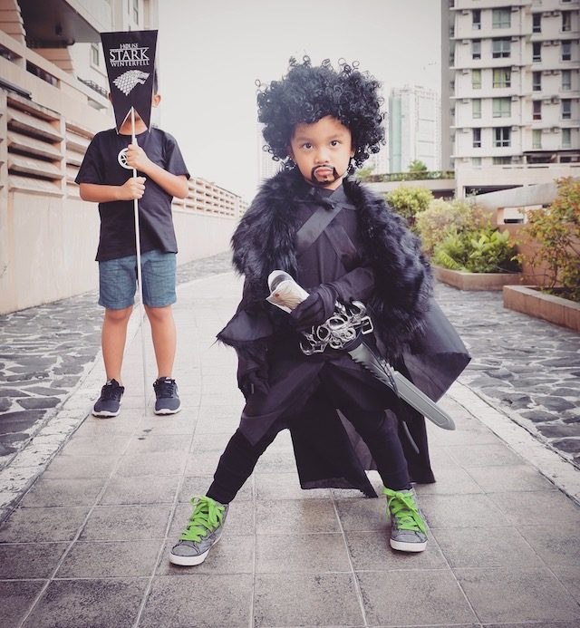JON SNOW. For someone with ASD, Anton's not very sensitive to fabric textures, so he's really 'game' with wearing different Halloween costumes. Photo by Nonie Tobias-Azores 