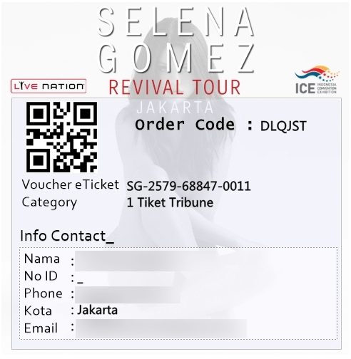 Voucher palsu konser Selena Gomez 'Revival Tour'. Sumber: istimewa. 