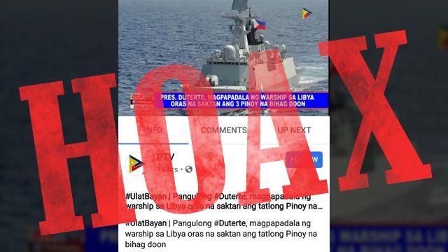 HOAX: ‘Philippine warship’ photo in PTV report on kidnapped OFWs in Libya