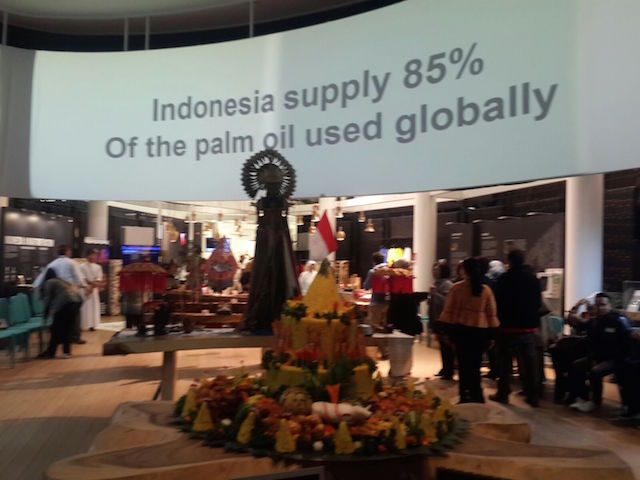 KELAPA SAWIT. Paviliun Indonesia mengkampanyekan sustainable palm oil sebagai bagian dari tema utama Expo Milano 2015, Feeding the Planet. Foto oleh Uni Lubis/Rappler.com 