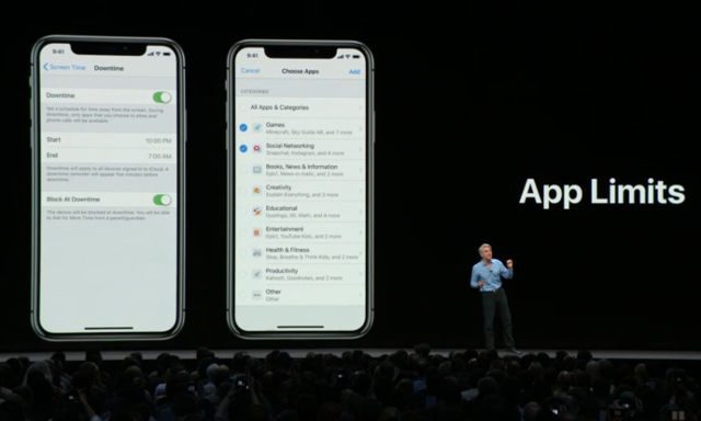 APP LIMITS. Apple's app limitation system combines with its parental controls to provide everyone with a means of controlling their usage, or that of a loved one's obsession with technoloy. Screenshot from livestream 