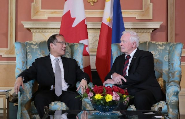 COURTESY CALL President Benigno S. Aquino III exchanges pleasantries with David Johnston, Governor General of Canada, during a courtesy call in Rideau Hall. Photo by Benhur Arcayan/Malacañang Photo Bureau 
