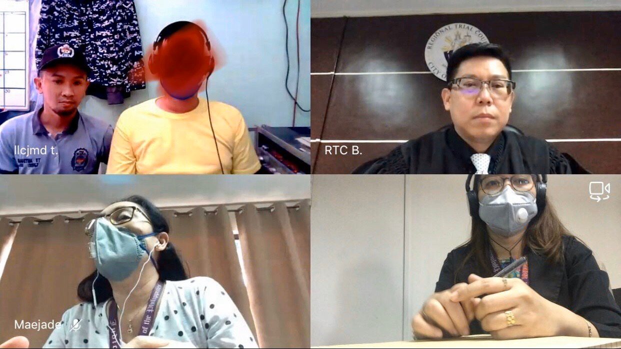VIRTUAL HEARING. One of the pilot courts conduct a virtual hearing as Philippines remains on variying forms of lockdown to contain the coronavirus pandemic. Photo courtesy of the Supreme Court 
