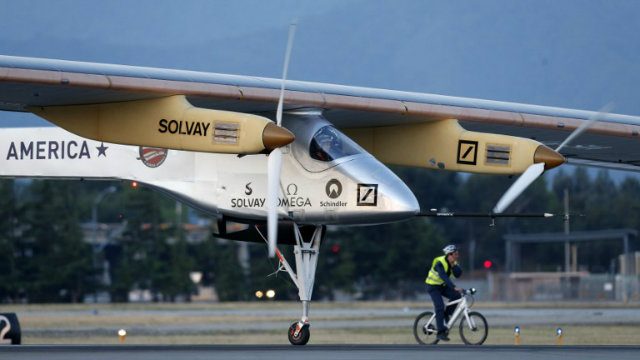 SOLAR PLANE. Advances in renewable energy technology make possible a solar-powered plane that can travel day and night. Photo by Beck Diefenbach/Getty Images/AFP 