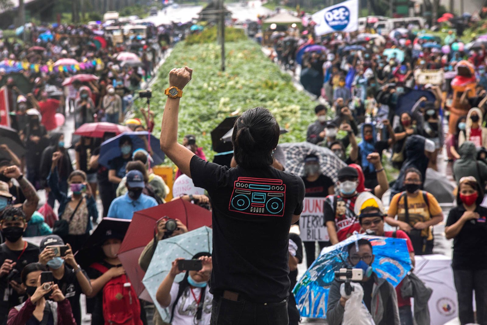 JUNK ANTI-TERROR BILL. Student activists from various schools join militant groups for the Independence Day 'grand mañanita' protest rally against the anti-terror bill on June 12, 2020 at the University of the Philippines-Diliman. Photo by Darren Langit/Rappler  