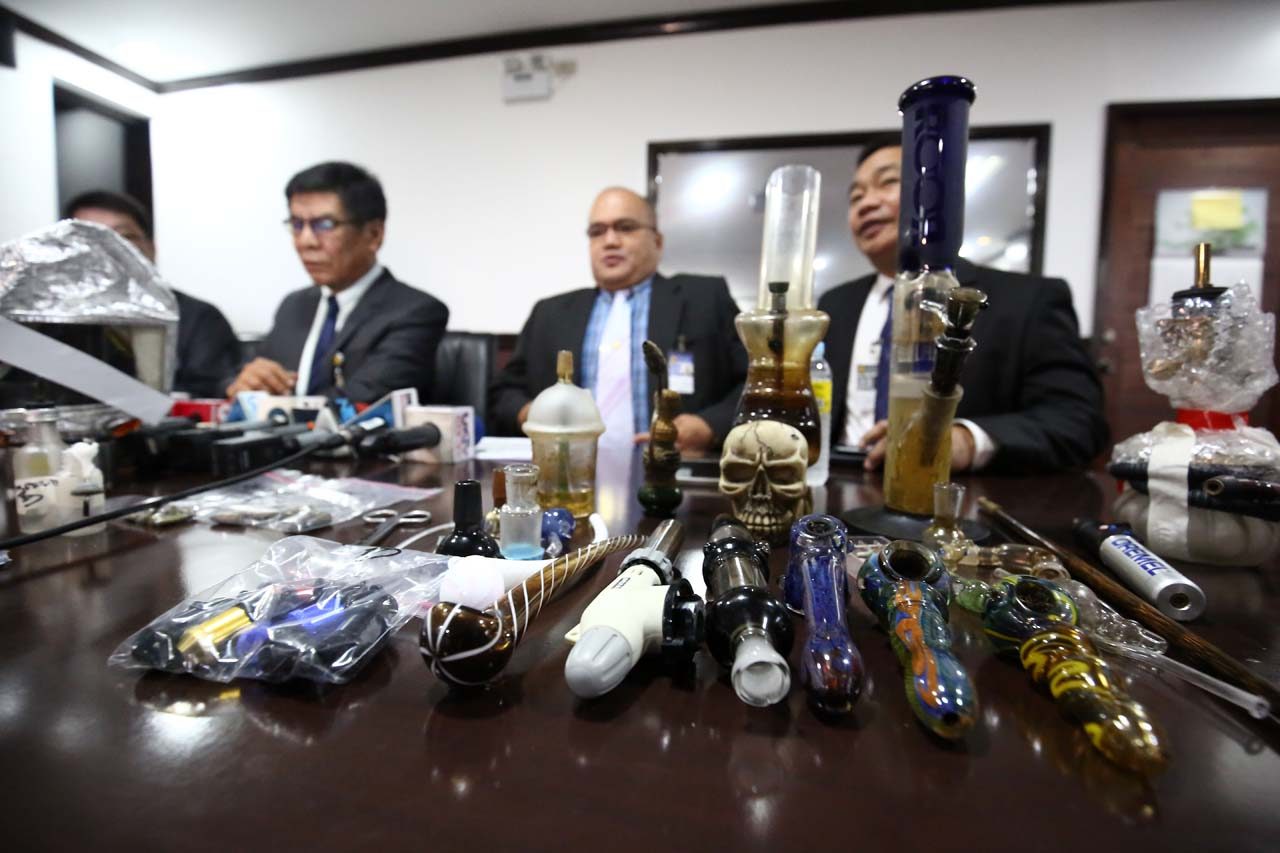 EQUIPMENT. The suspects are found in possession of equipment used in manufacturing drugs. Photo by Ben Nabong/Rappler  