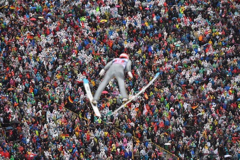 SKI JUMP. Constantin Schmid of Germany at the ski jumping event of the third stage at the 66th Four Hills Tournament in Innsbruck, Austria, on January 4, 2018. Photo by Joe Klamar/AFP   