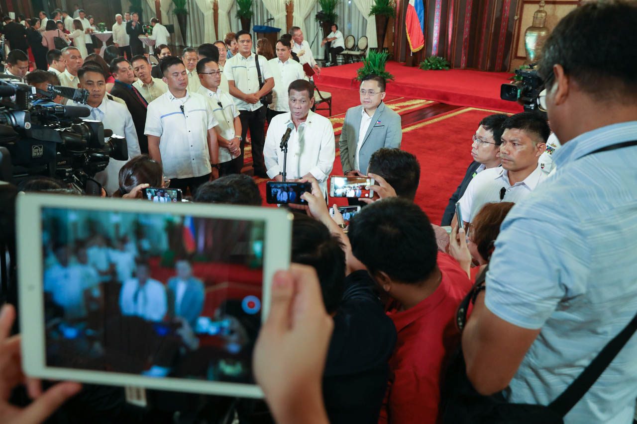 TAKING QUESTIONS. President Rodrigo Duterte responds to questions from reporters. Malacañang photo  
