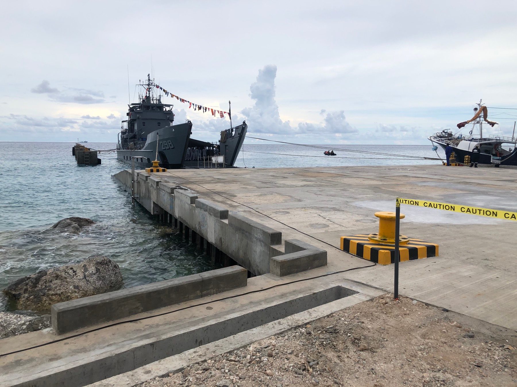 DOCKED. The naval ship BRP Ivatan docked on Pag-asa Island's new beaching ramp on June 9, 2020. Photo courtesy of Ma Chao/Defense Press Corps 