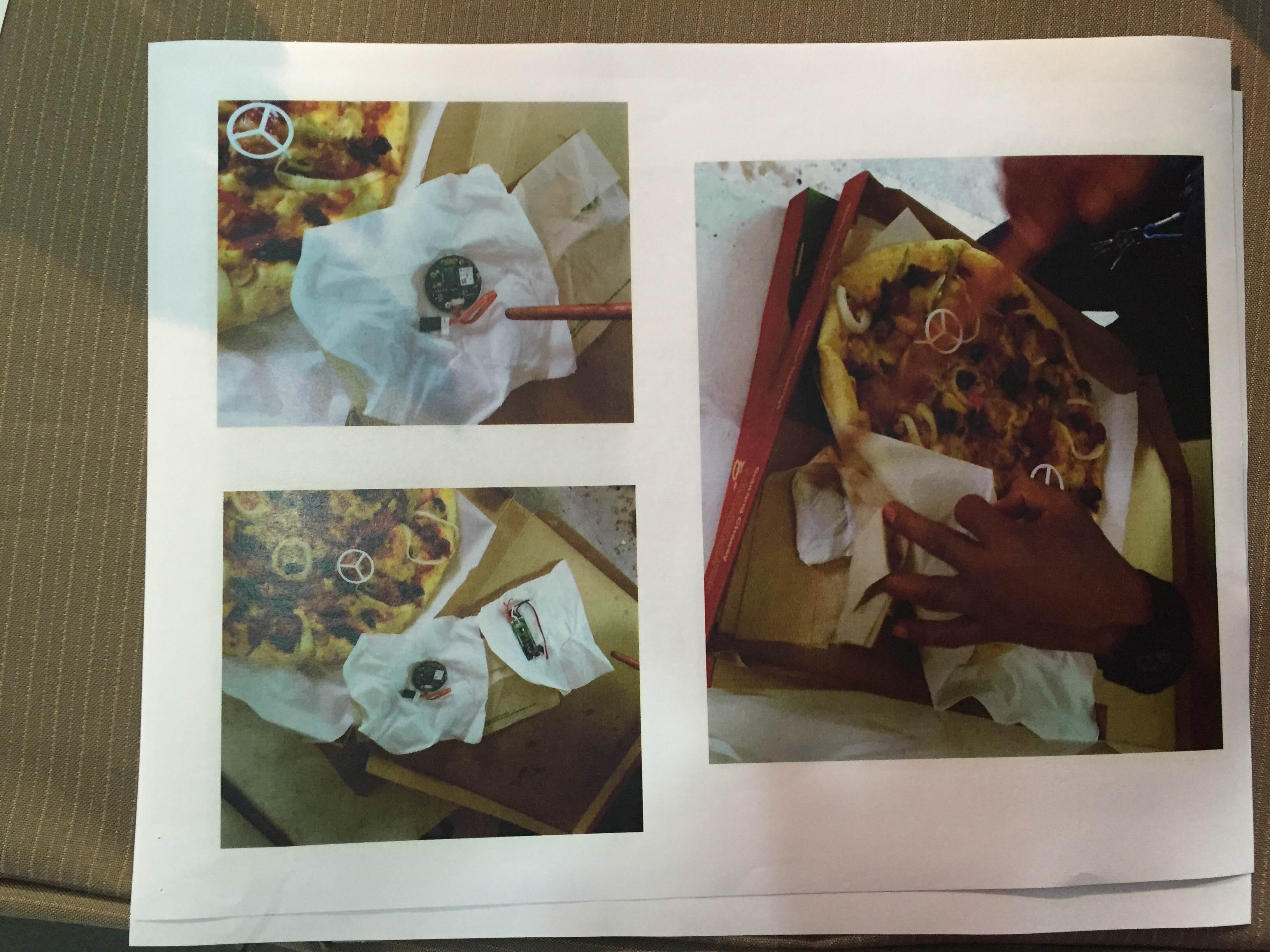 NOT JUST PIZZA? The INC flashes photos of a pizza box beling delivered to the Manalos that allegedly contained electronic devices. Photo by Mara Cepeda/Rappler 