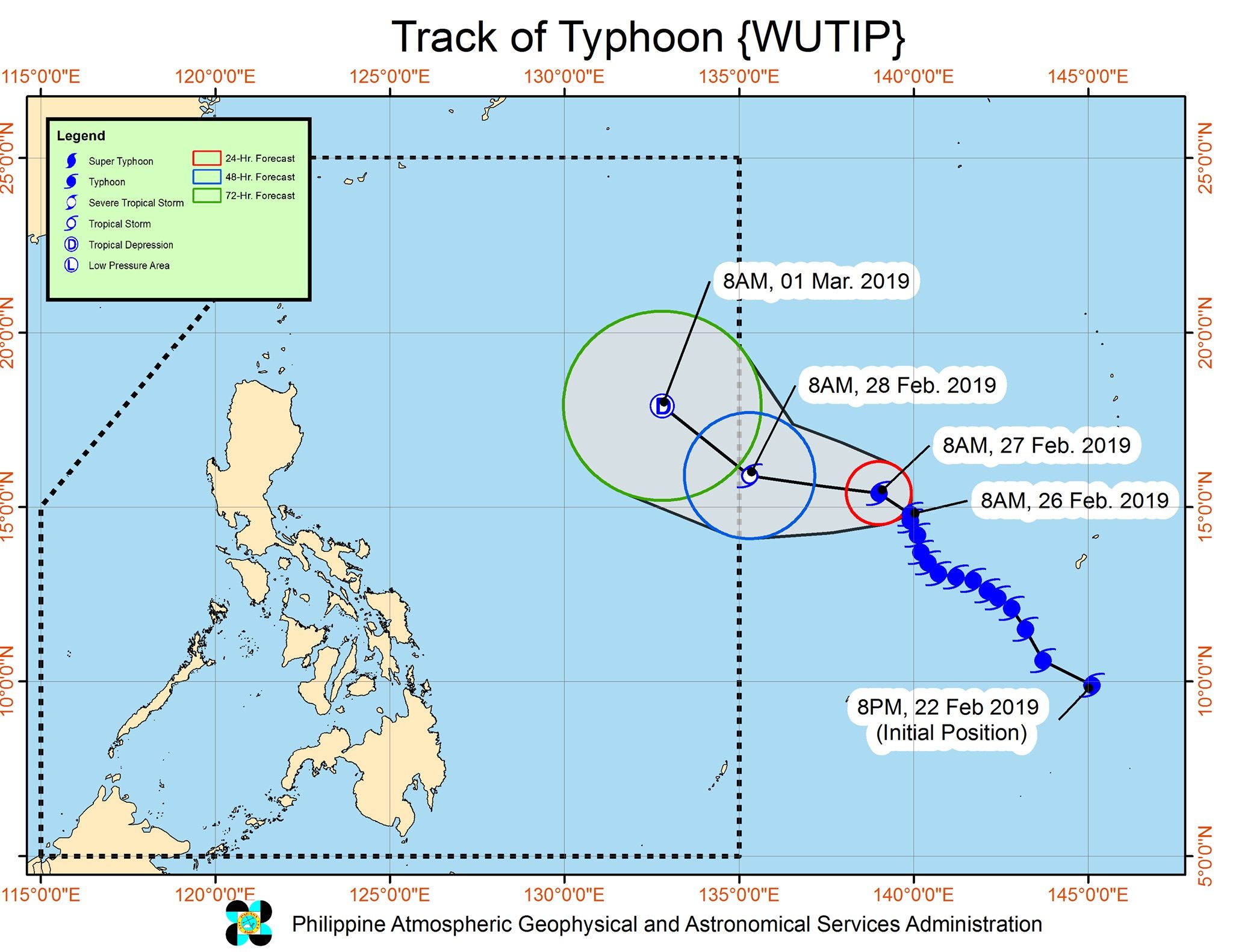 Forecast track of Typhoon Wutip as of February 26, 2019, 11 am. Image from PAGASA 
