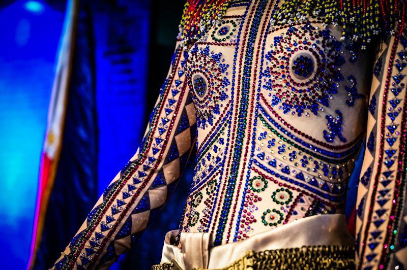 VISAYAS. The bodysuit carries patterns based on those tattoed on Pintados warriors fro Visayas, as seen in the Boxer Codex. The suit is meant to represent the strength of the Visayan people. Photo by Alecs Ongcal/Rappler 