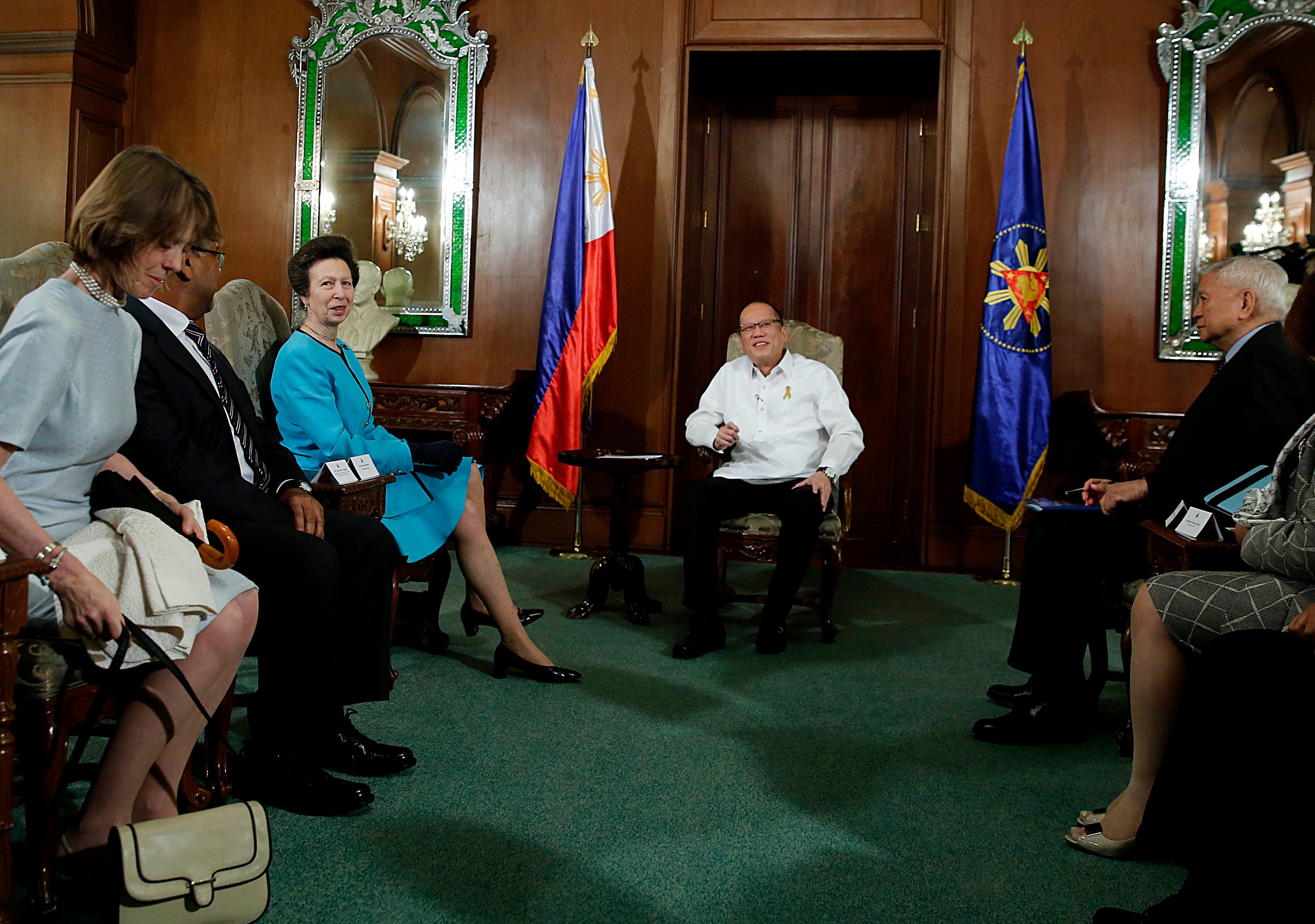 COURTESY CALL. President Benigno S. Aquino III exchanges pleasantries with Her Royal Highness Princess Anne during her courtesy call at the Music Room of the Malacañan Palace on Tuesday, March 17, 2015. Photo by Gil Nartea/Malacañang Photo Bureau 