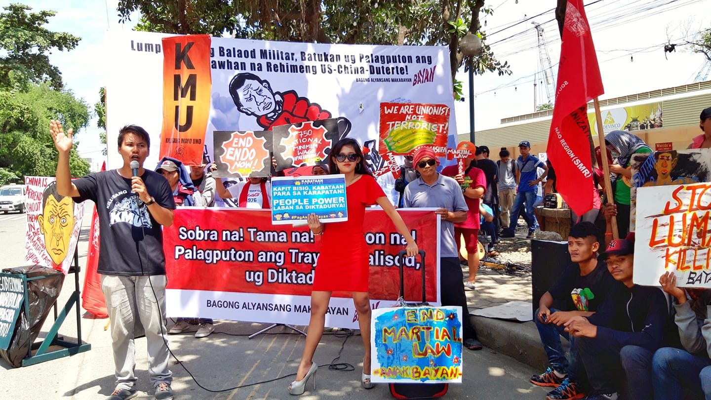 DAVAO CITY. An activist dressed as the popular TV character Daniela Mondragon makes her statement at Bayan's United People's SONA rally in Davao City Freedom Park. Photo courtesy of Bagong Alyansang Makabayan Southern Mindanao 