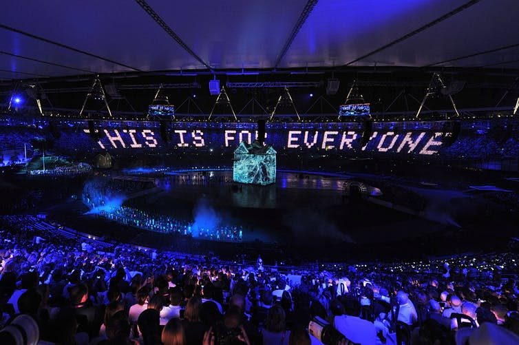 Tim Berners-Lee's invention, the world wide web, is celebrated during the opening ceremony of the London Olympic Games 2012. Photo by Martin Rickett/PA Archive/PA Images  
