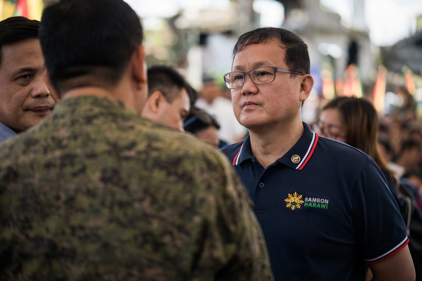 TIME IS OF THE ESSENCE. Task Force Bangon Marawi chairperson Eduardo del Rosario pushes for a joint venture, believing it is the fastest way to implement rehabilitation. Photo by Martin San Diego/Rappler  