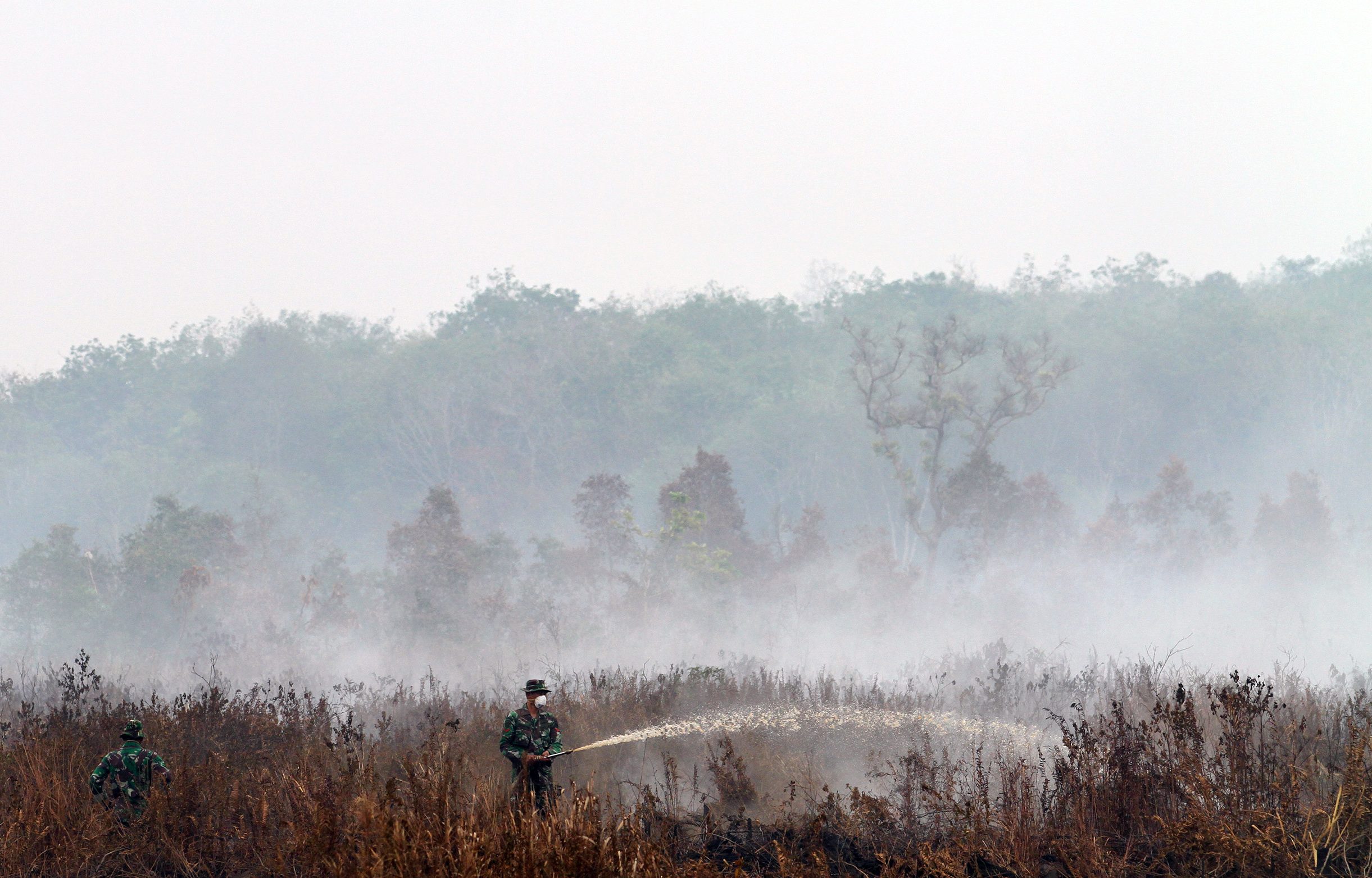 RAGING FIRES. Indonesian military personnel extinguish the wildfire on a peat land in Pampangan, Ogan Komering Ilir, South Sumatra Province, Indonesia, 13 September 2015. EPA/TAMY UTARY 