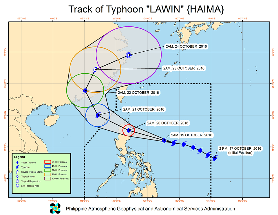 Forecast track of Typhoon Lawin as of October 19, 5 am. Image courtesy of PAGASA 