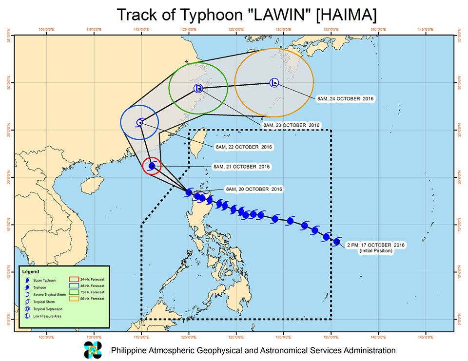 Forecast track of Typhoon Lawin as of October 20, 11 am. Image courtesy of PAGASA 