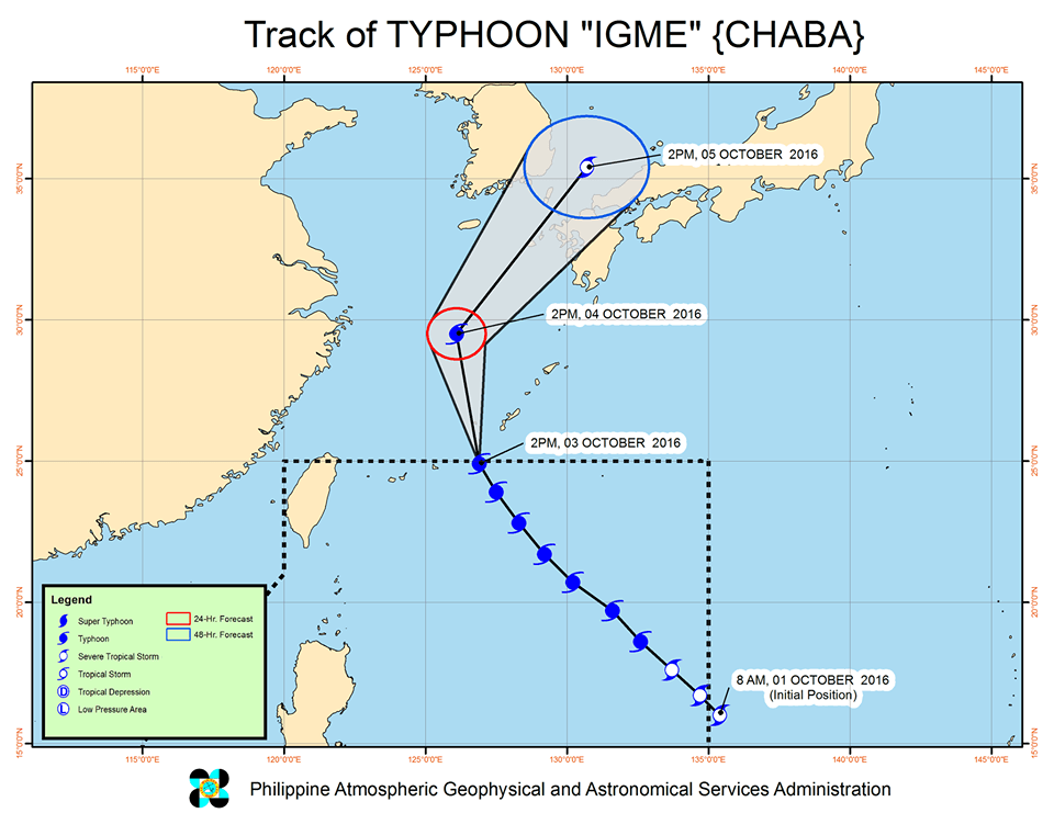 Forecast track of Typhoon Igme as of October 3, 5 pm. Image courtesy of PAGASA 