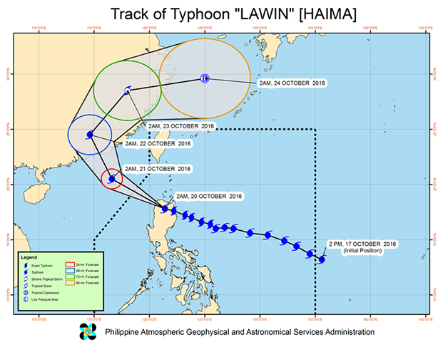 Forecast track of Typhoon Lawin as of October 20, 5 am. Image courtesy of PAGASA 