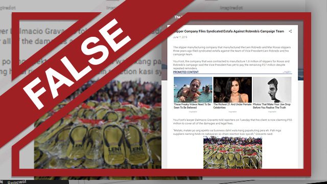 FALSE: ‘Slipper company’ filed syndicated estafa against Robredo