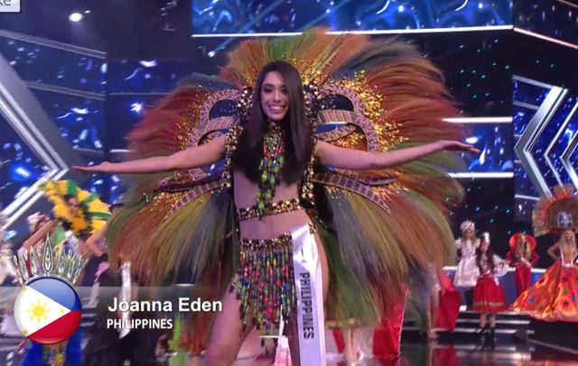 DIFFERENT STYLE.  Joanna Eden's Ati-atihan inspired national costume by Patrick Isorena. Screenshot from YouTube/Miss Supranational  