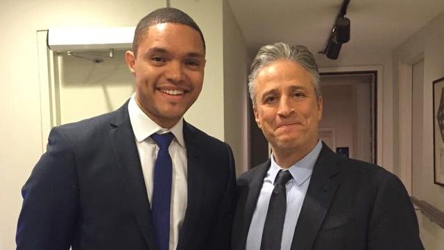 OLD GUARD, NEW GUARD. Trevor Noah (L) and Jon Stewart (R), in a photo posted by Noah on his official page on Facebook on March 30, 2015. Trevor Noah/Facebook 