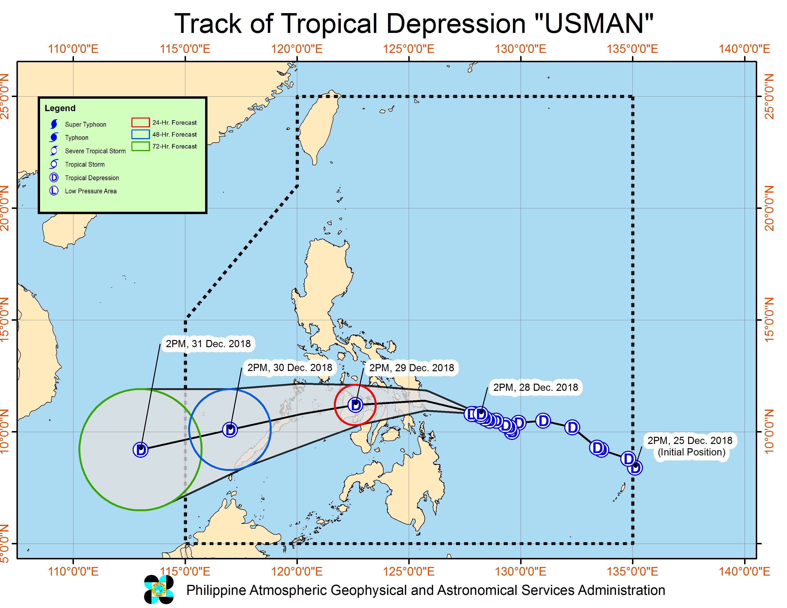 Forecast track of Tropical Depression Usman as of December 28, 2018, 5 pm. Image from PAGASA 