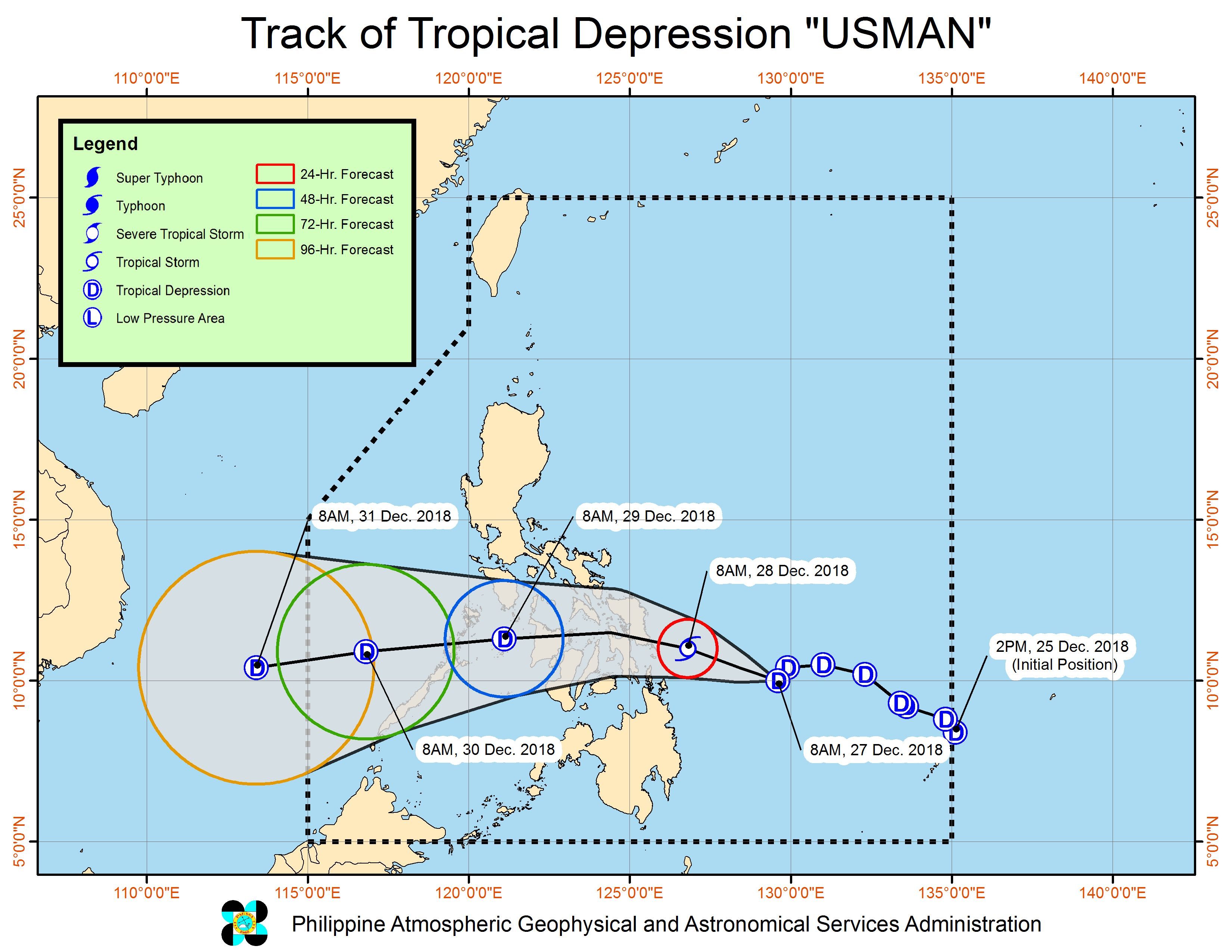 Forecast track of Tropical Depression Usman as of December 27, 2018, 11 am. Image from PAGASA 