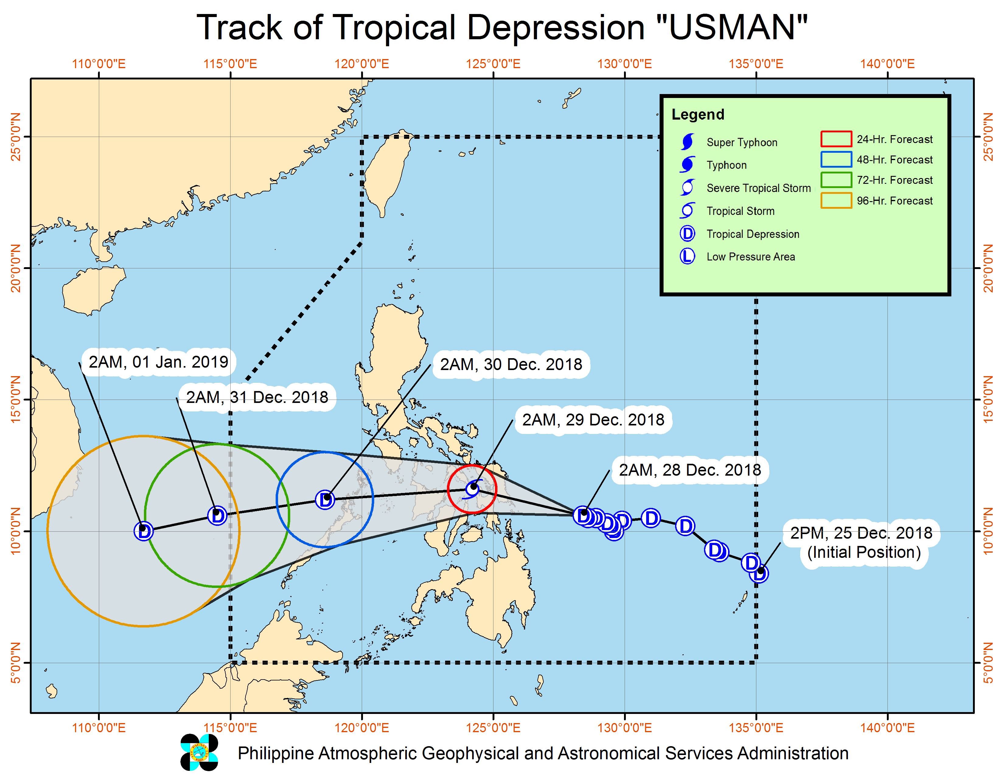 Forecast track of Tropical Depression Usman as of December 28, 2018, 5 am. Image from PAGASA 