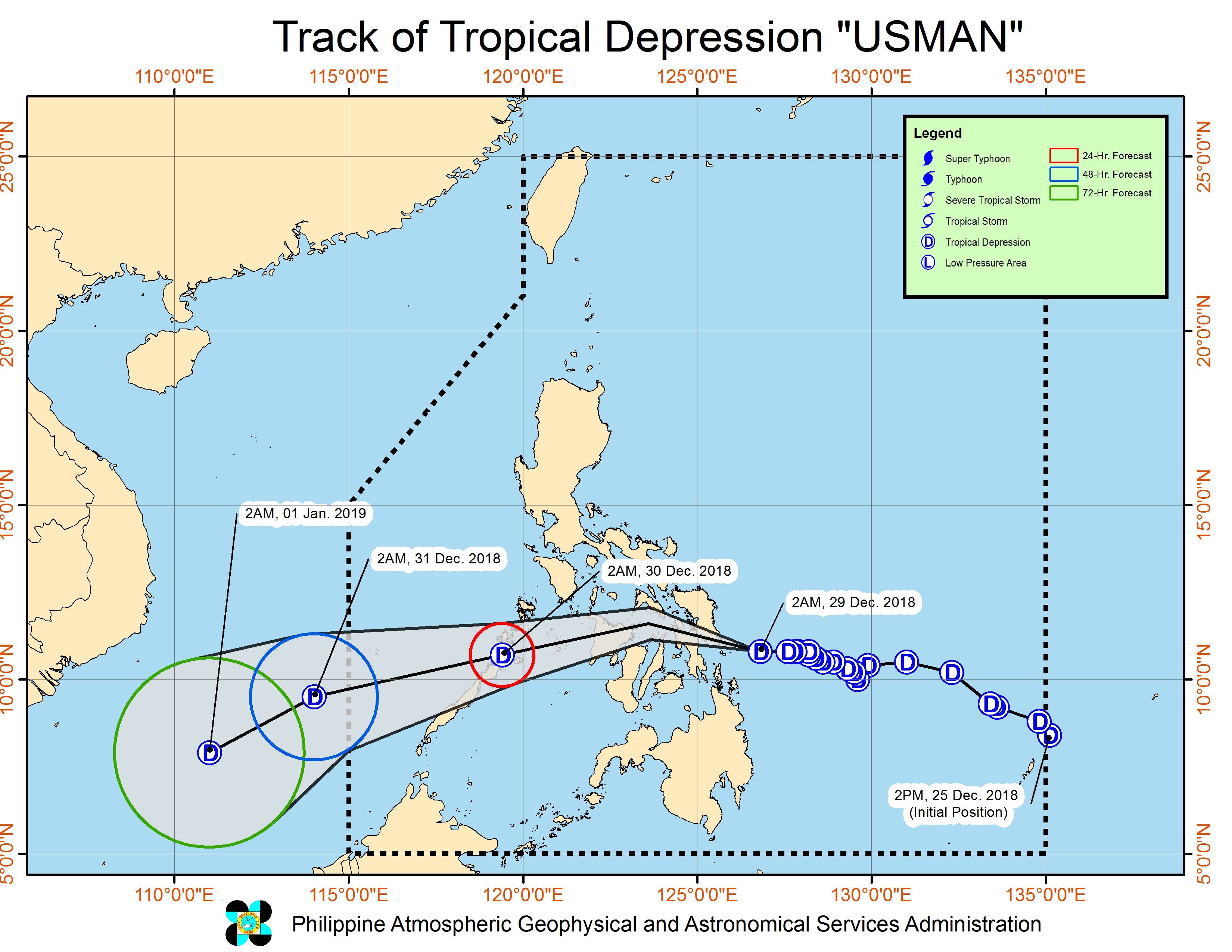 Forecast track of Tropical Depression Usman as of December 29, 2018, 5 am. Image from PAGASA 