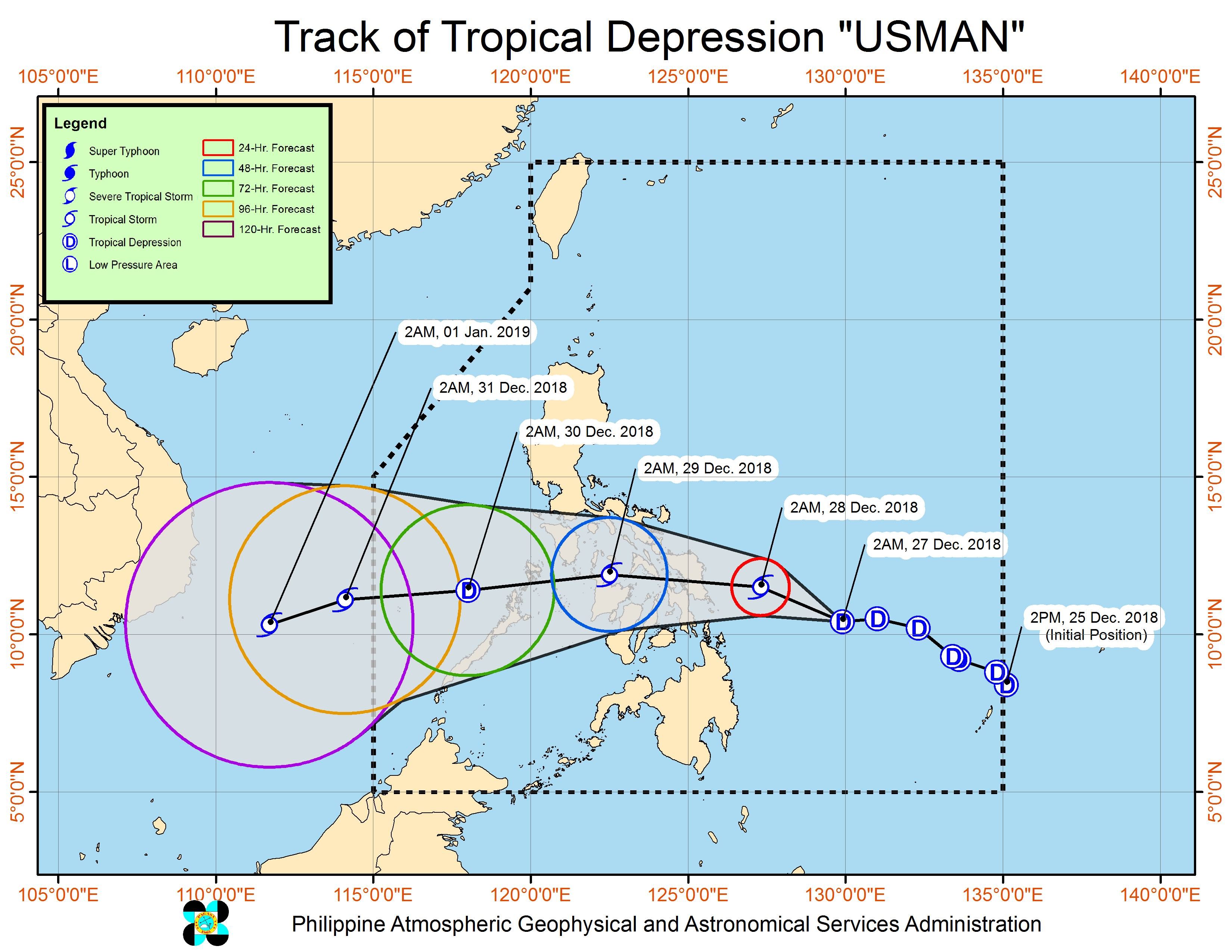 Forecast track of Tropical Depression Usman as of December 27, 2018, 5 am. Image from PAGASA 