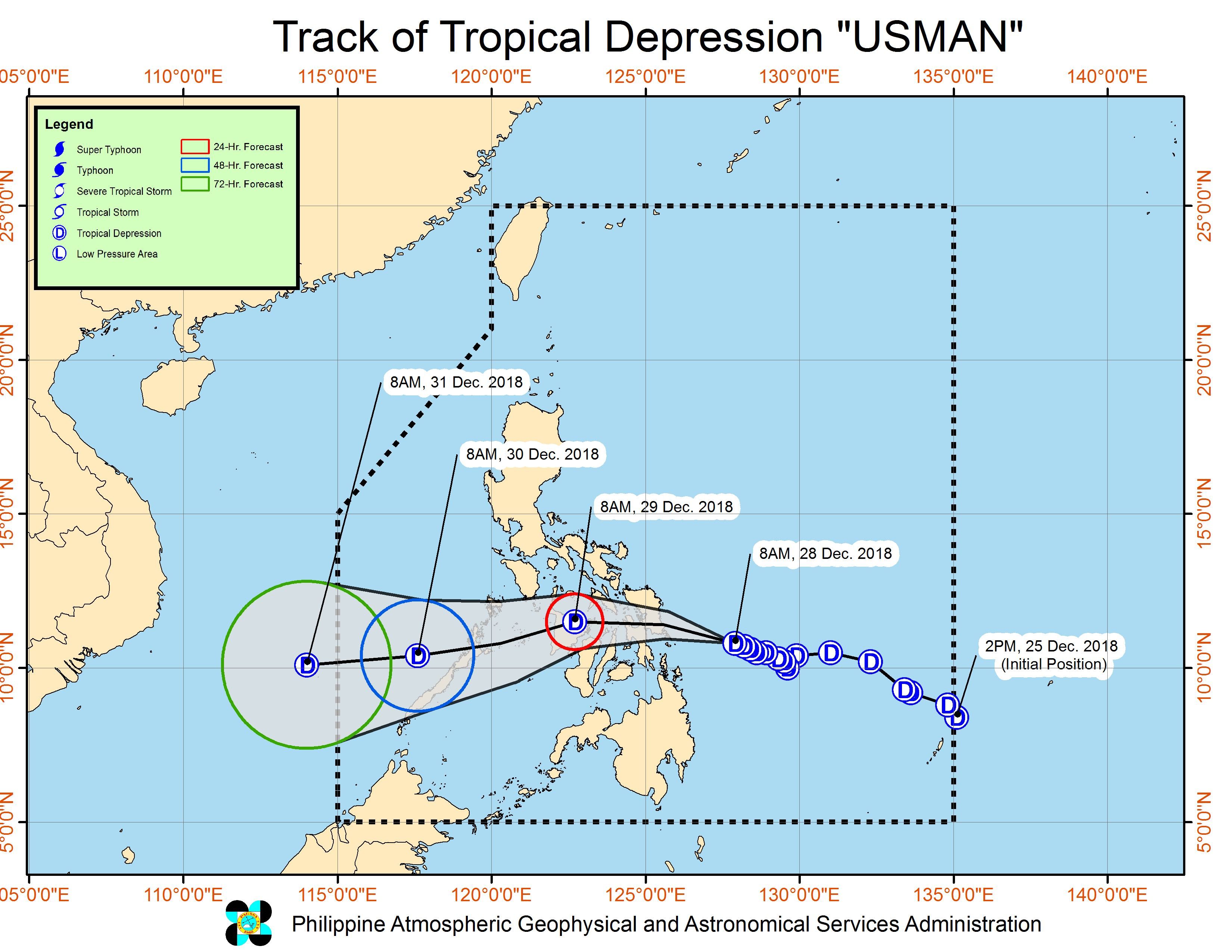Forecast track of Tropical Depression Usman as of December 28, 2018, 11 am. Image from PAGASA 