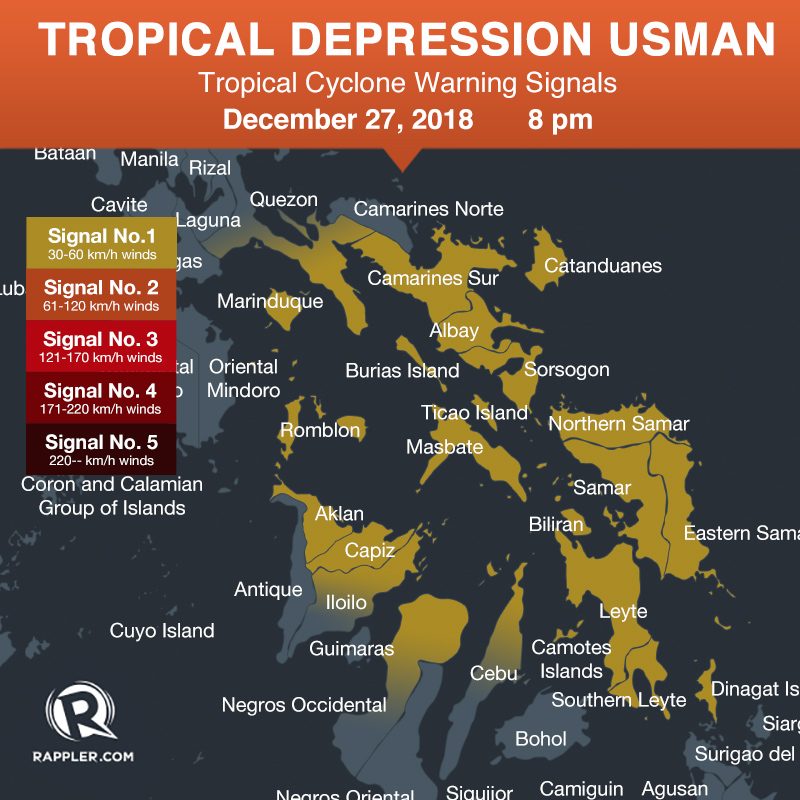 20 area di bawah Sinyal No.  1 karena Depresi Tropis Usman