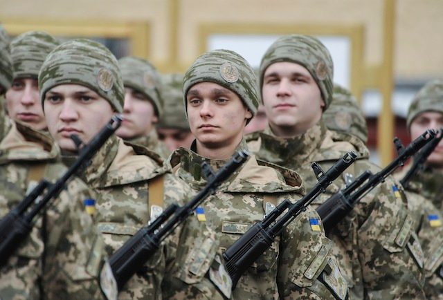 READY FOR WAR. Young Ukrainian officers stand line after they received their diplomas at the land forces Academy in western Ukrainian city of Lviv, Ukraine, 28 February 2015. Ivan Boberskyy/EPA 