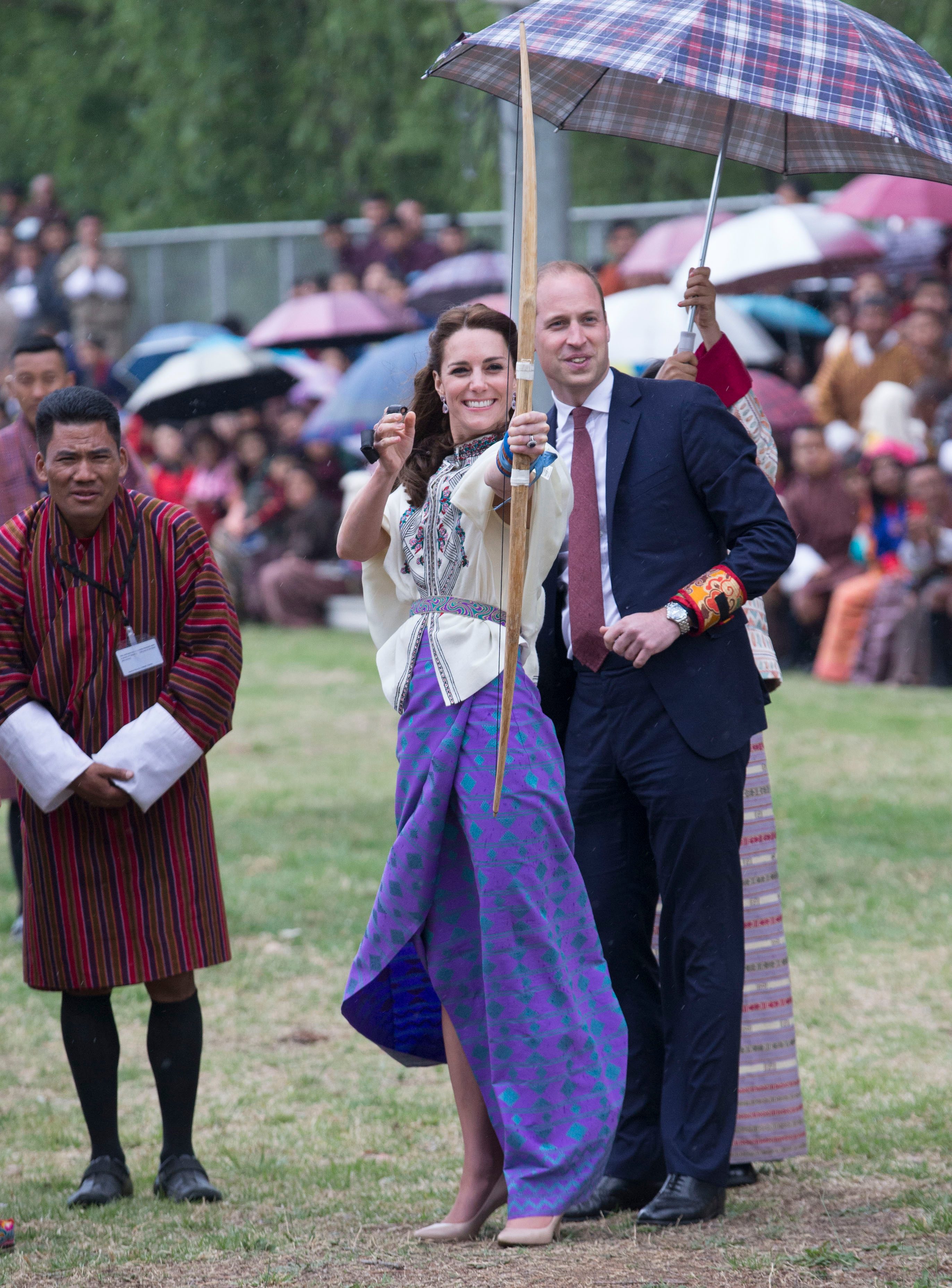 Catherine, Duchess of Cambridge and Prince William, Duke of Cambridge take part at an archery event in Thimpu, Bhutan, 14 April 2016. Photo via Stephen Lock UK/Ireland Out/EPA  