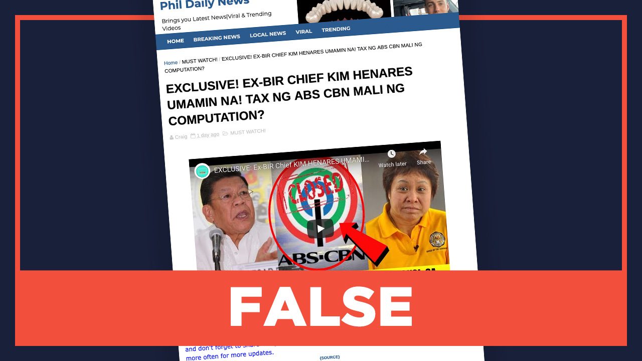 FALSE: Ex-BIR chief Kim Henares ‘speaks up’ on computation of ABS-CBN’s taxes
