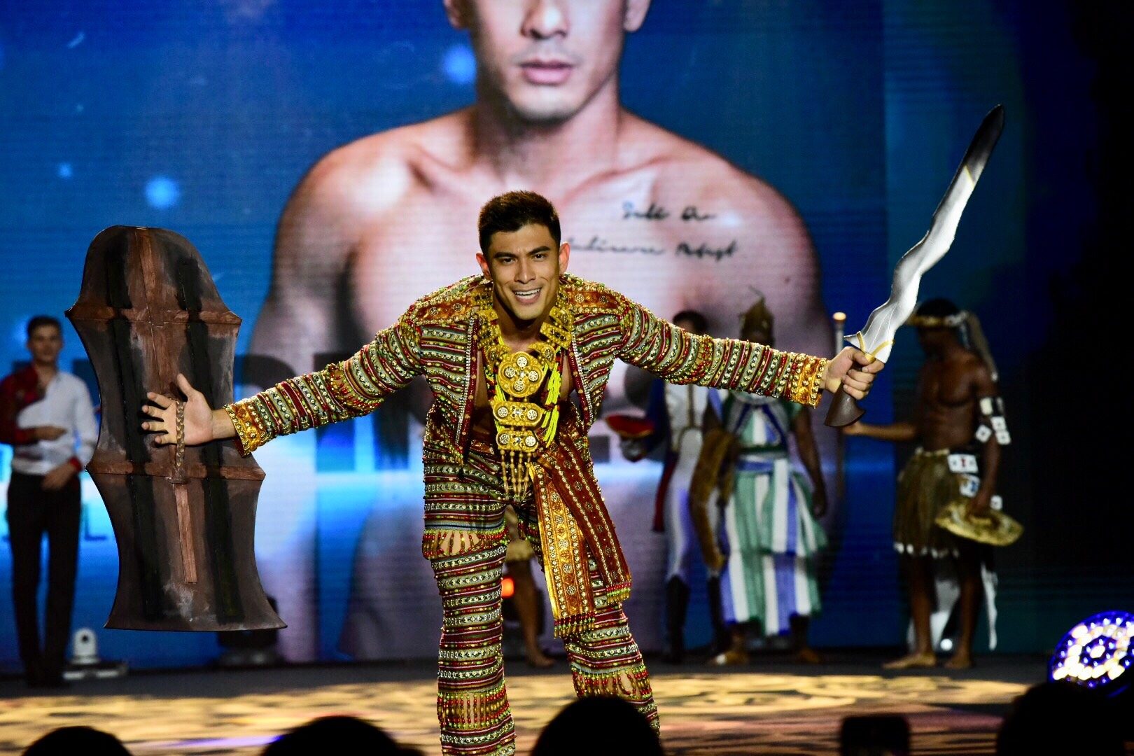 HOST DELEGATE. JB Saliba in his warrior national costume during the opening number. 