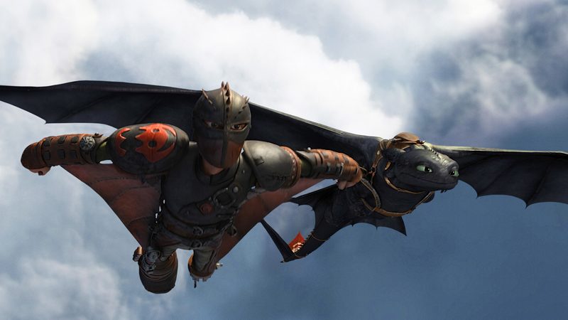 IN FLIGHT. Hiccup and Toothless in a breathtaking scene from 'How to Train Your Dragon 2'