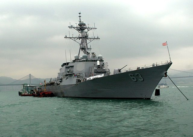 In this file photo, the USS Stethem is moored while anchored in Victoria Harbor for a port visit to Hong Kong, November 2006. U.S. Navy photo by Ensign Danny Ewing Jr.  