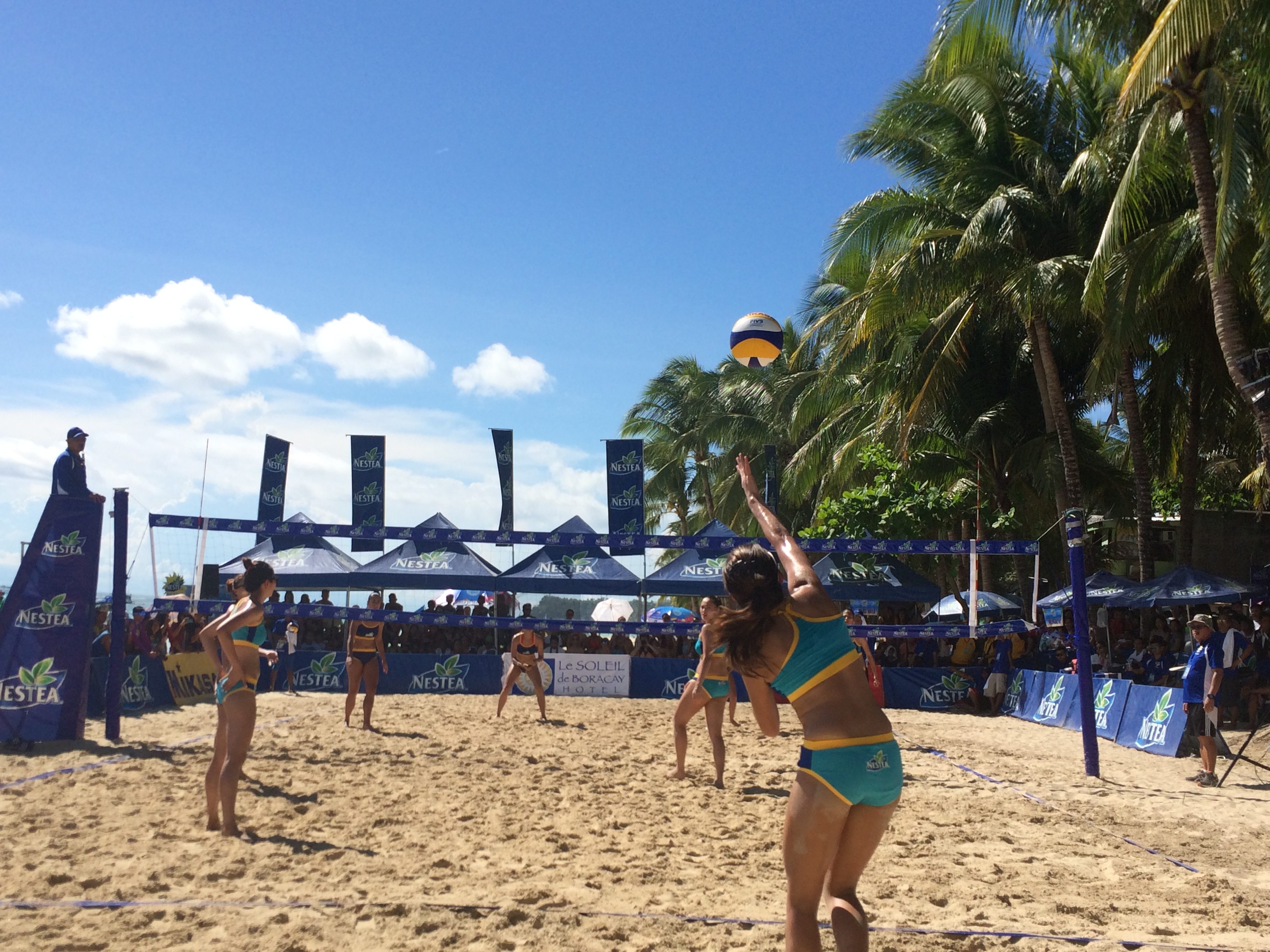SERVED. Gretchen Ho nails a serve during the Nestea Beach game.  