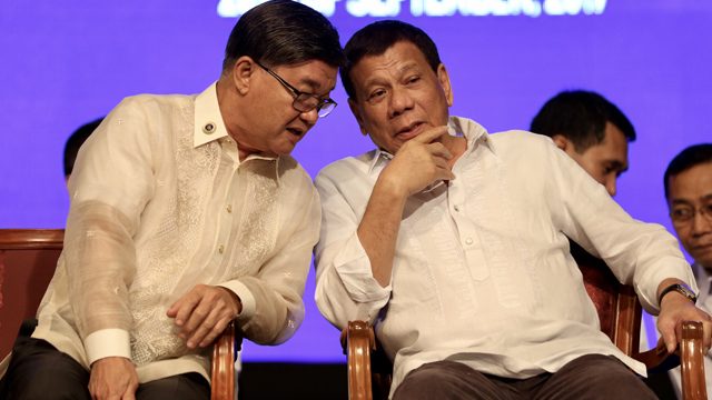 FRAT BROTHERS. President Rodrigo Duterte has a long friendship with Justice Secretary Vitaliano Aguirre II. The two are brothers at the San Beda Law Lex Taleonis Fraternity. File photo by Richard Madelo/Presidential photo  